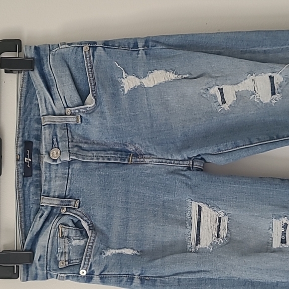 7 for all Mankind Ankle Skinny jeans The Sequin Destroy in Light Blue Size 26 - Picture 6 of 14
